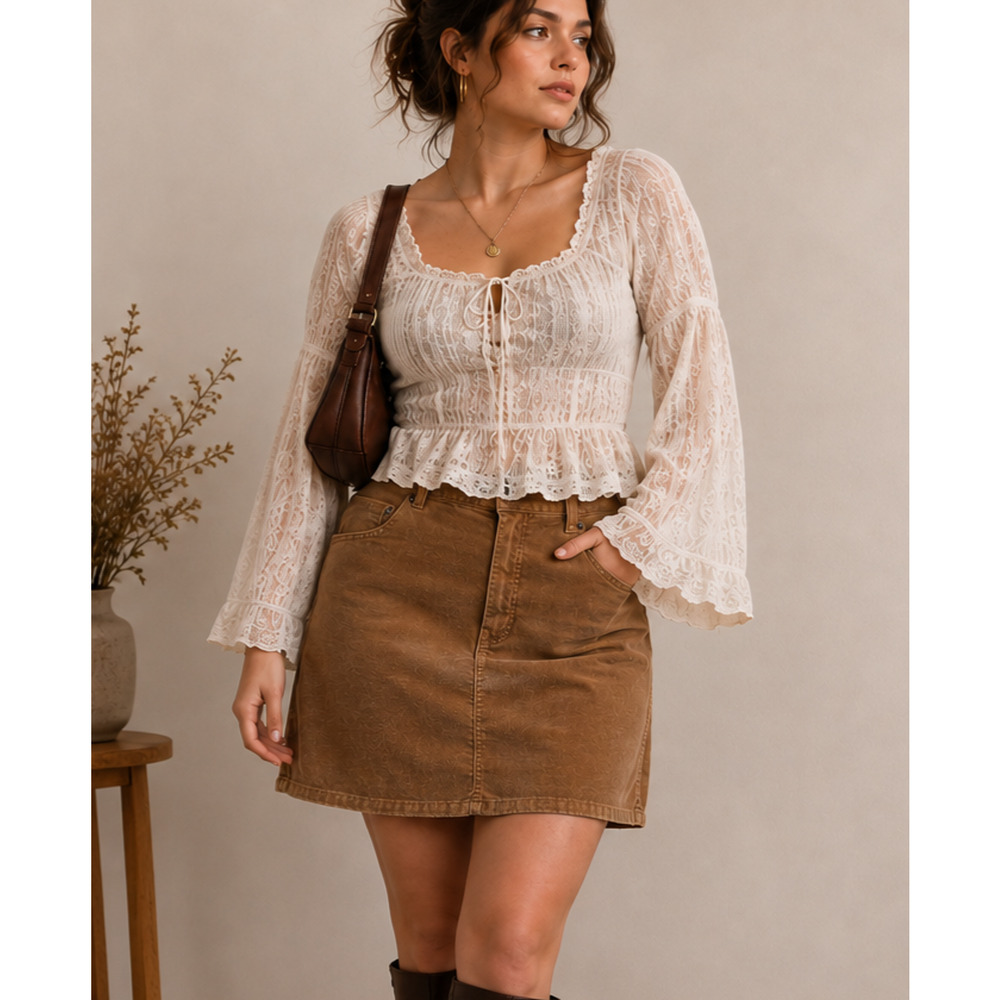 Austin Clothing Brown Corduroy Skirt Womens 18 A Line 21" Y2K Boho Casual